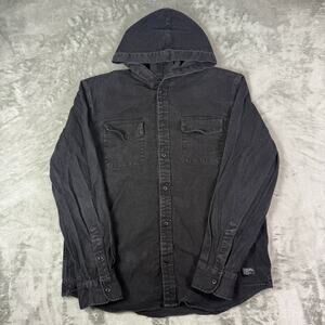 Stussy black streetwear skater snap up hoodie flannel Style 111773 mens XL